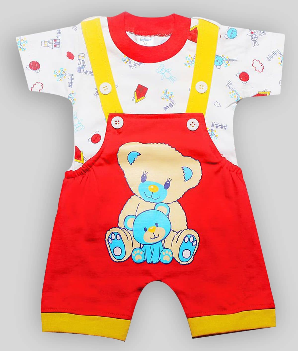 INFANT Pack of 1 Baby Boys Cotton Dungaree Sets ( Red )