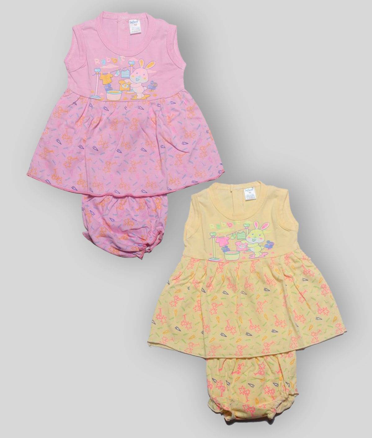     			INFANT baby girls cotton  sleeve less frock with pant .(Pack Of 2)