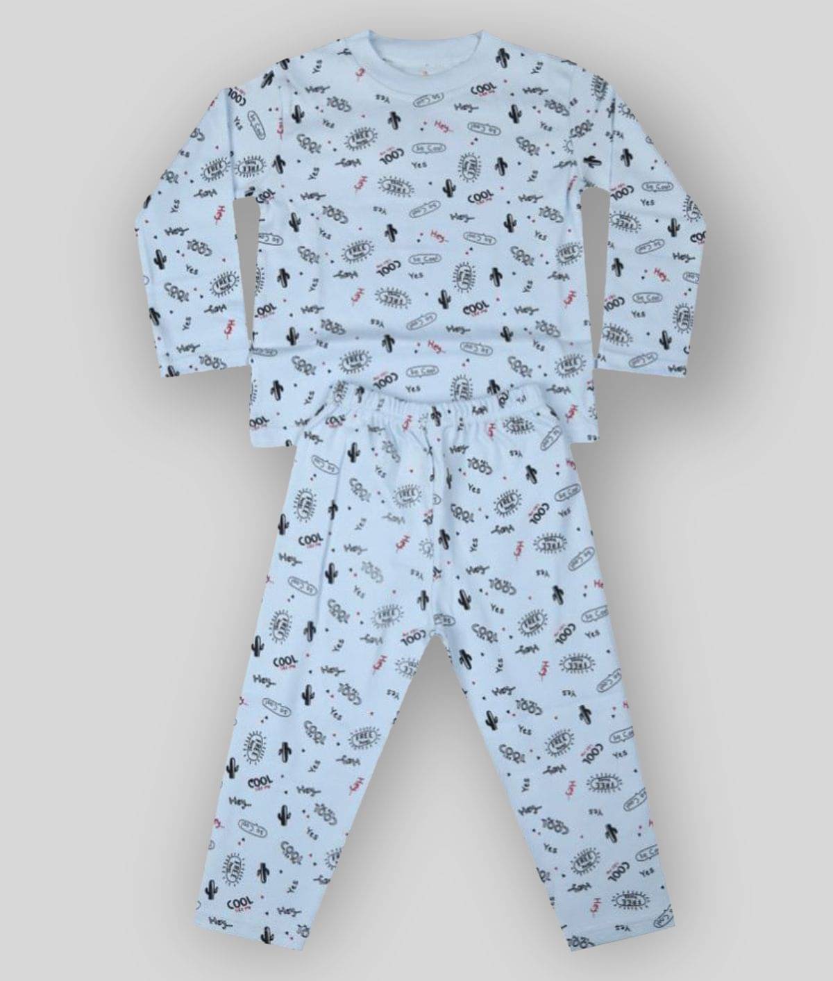     			KABOOS Pack of 1 Boys Cotton T-Shirt & Pants Set ( Blue )