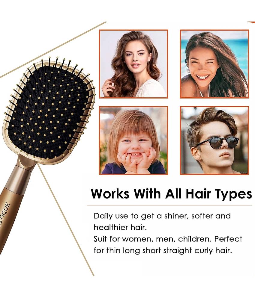 Majestique Detangling Paddle Brush Refresh and Extend for All Hair Types - Pack of 1 (Golden)