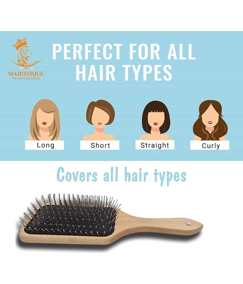 Majestique Premium Wooden Metal Pin Brush, Eco Friendly Wooden Hair Brush with Metal Pin Bristles