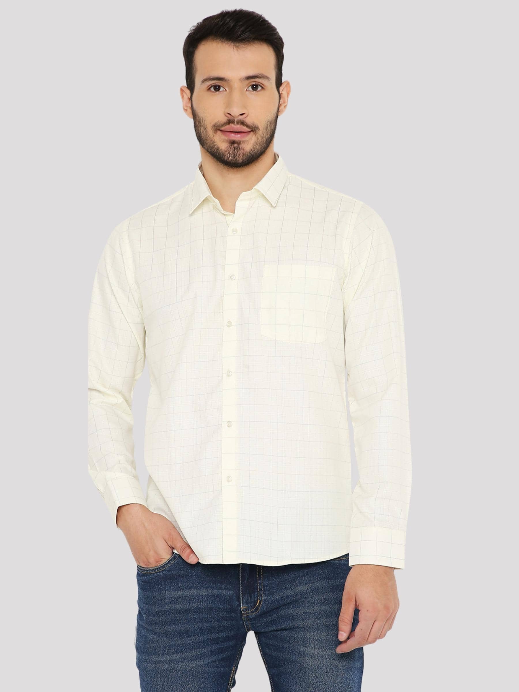 Maharaja - Yellow Cotton Blend Slim Fit Men's Formal Shirt ( Pack of 1 )
