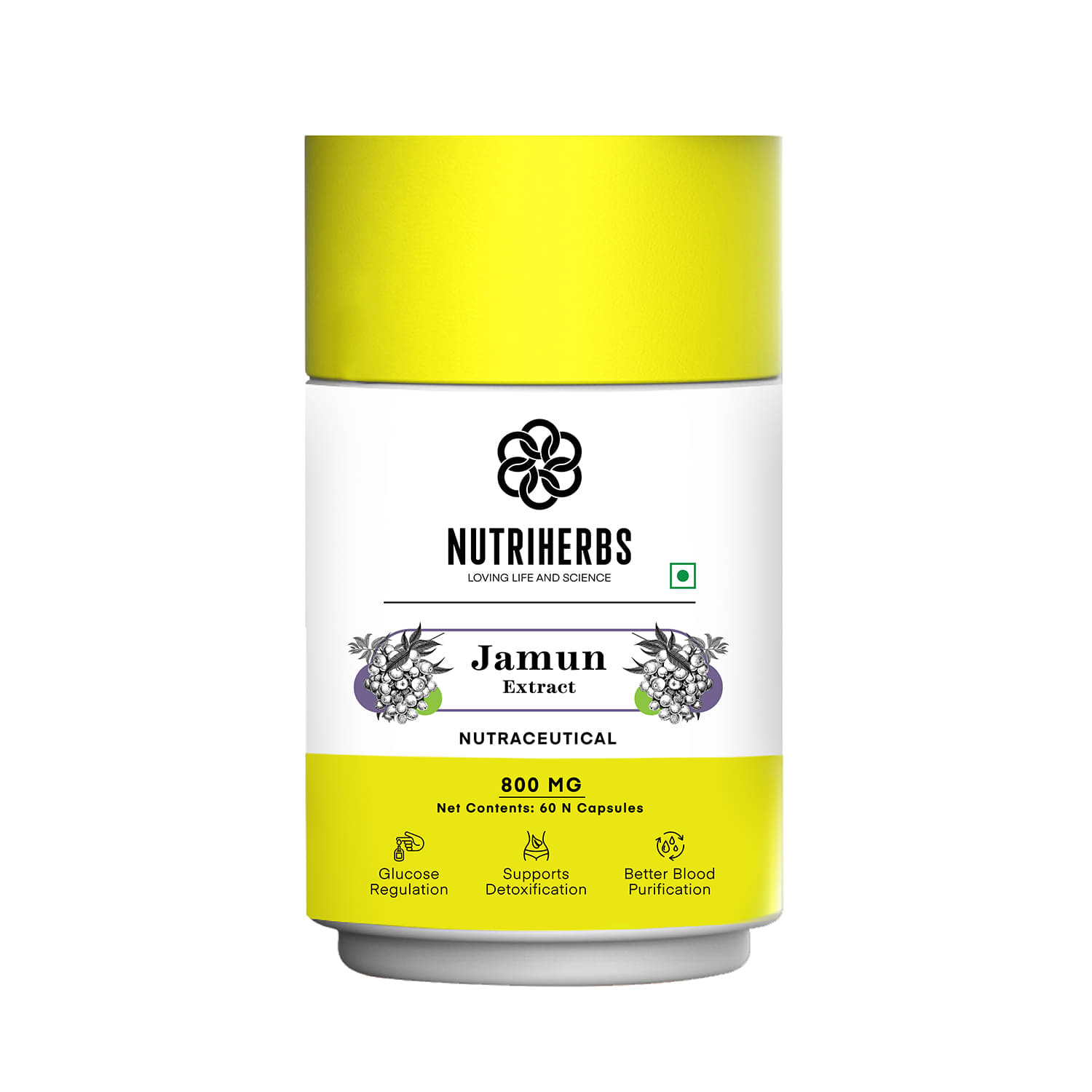 Nutriherbs Jamun Extract 800mg - 60 Capsules | Helps Regulate Sugar Levels| Good For Body Detoxification Nutriherbs Jamun Extract 800mg - 60 Capsules | Helps Regulate Sugar Levels| Good For Body Detoxification