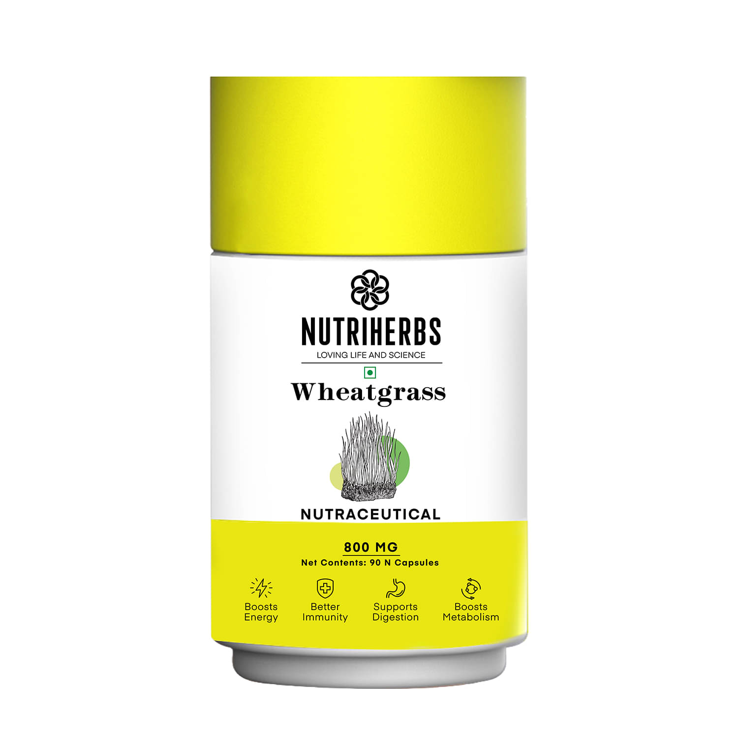     			Nutriherbs Wheatgrass Extract 800 mg 100% Pure & Organic  - 90 Capsules | Works As A Natural Detoxifier| Helps To Build Immunity 