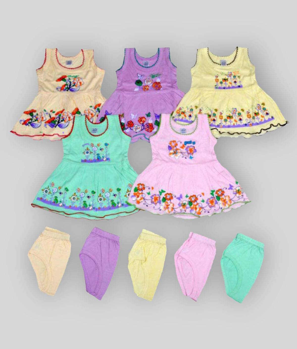     			Sathiyas Pack of 5 Baby Girl Cotton Frocks ( Multi )