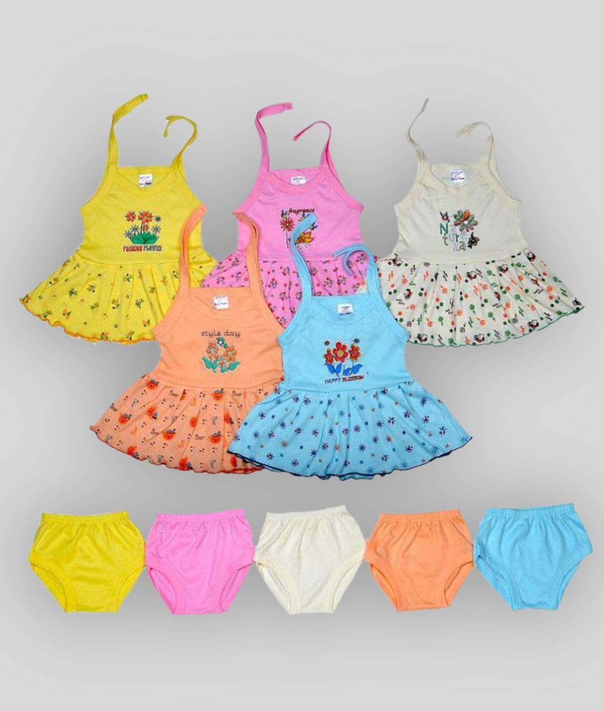 Sathiyas Pack of 5 Baby Girls Cotton Tops & Bottoms Sets ( Multi ) Sathiyas Pack of 5 Baby Girls Cotton Tops & Bottoms Sets ( Multi )