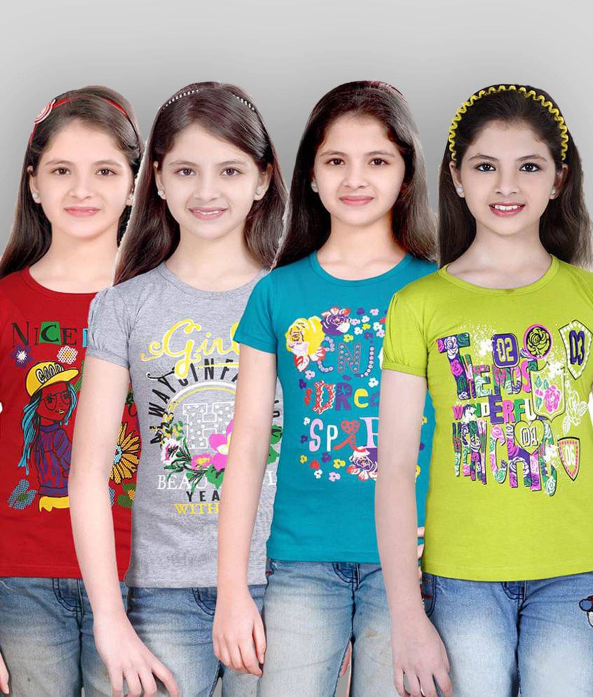     			Sini Mini Pack of 4 Girls Cotton Combos ( Blue )