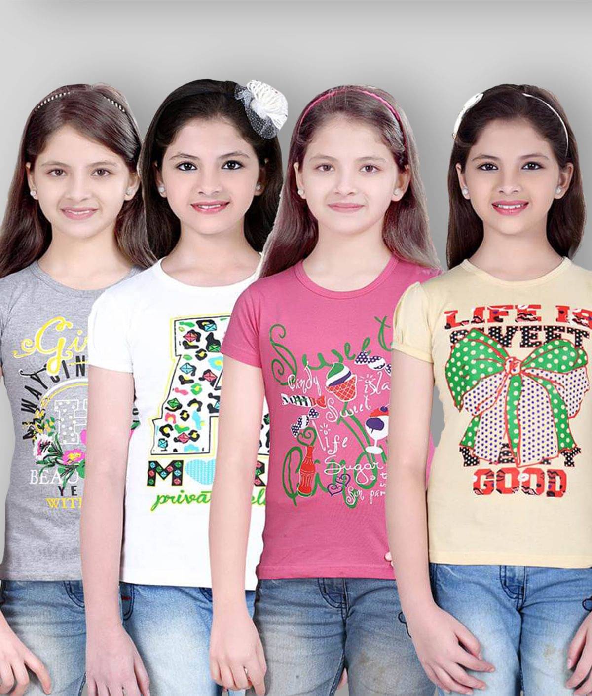     			Sini Mini Pack of 4 Girls Cotton Combos ( Blue )