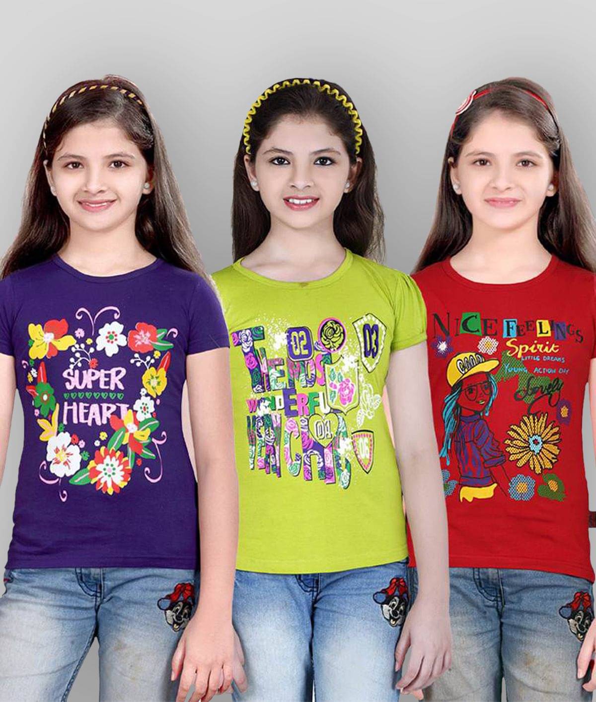    			Sini Mini Pack of 3 Girls 100% Cotton Combos ( Blue )