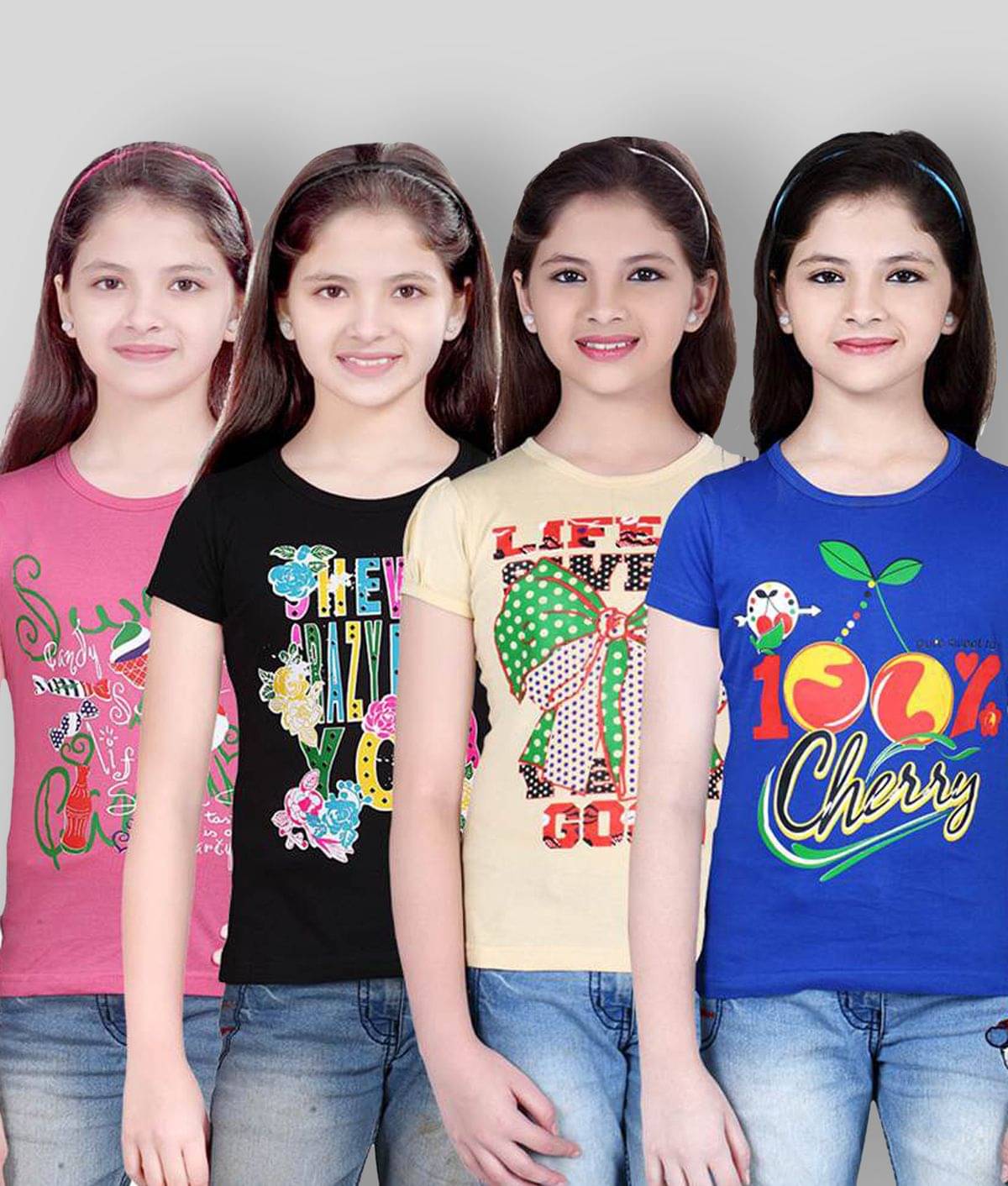     			Sini Mini Pack of 4 Girls 100% Cotton Combos ( Blue )