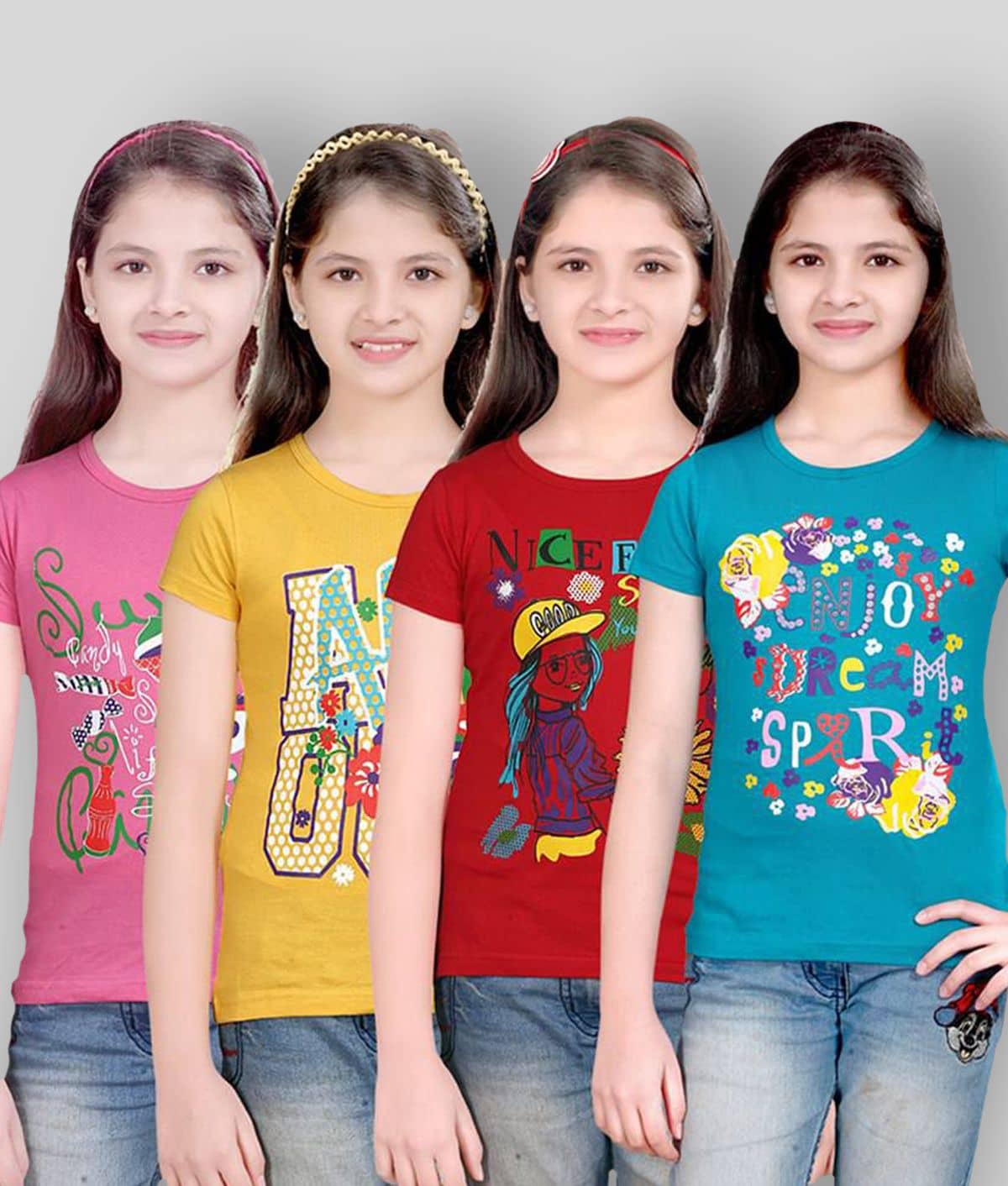 Sini Mini Pack of 4 Girls Cotton Combos ( Blue )