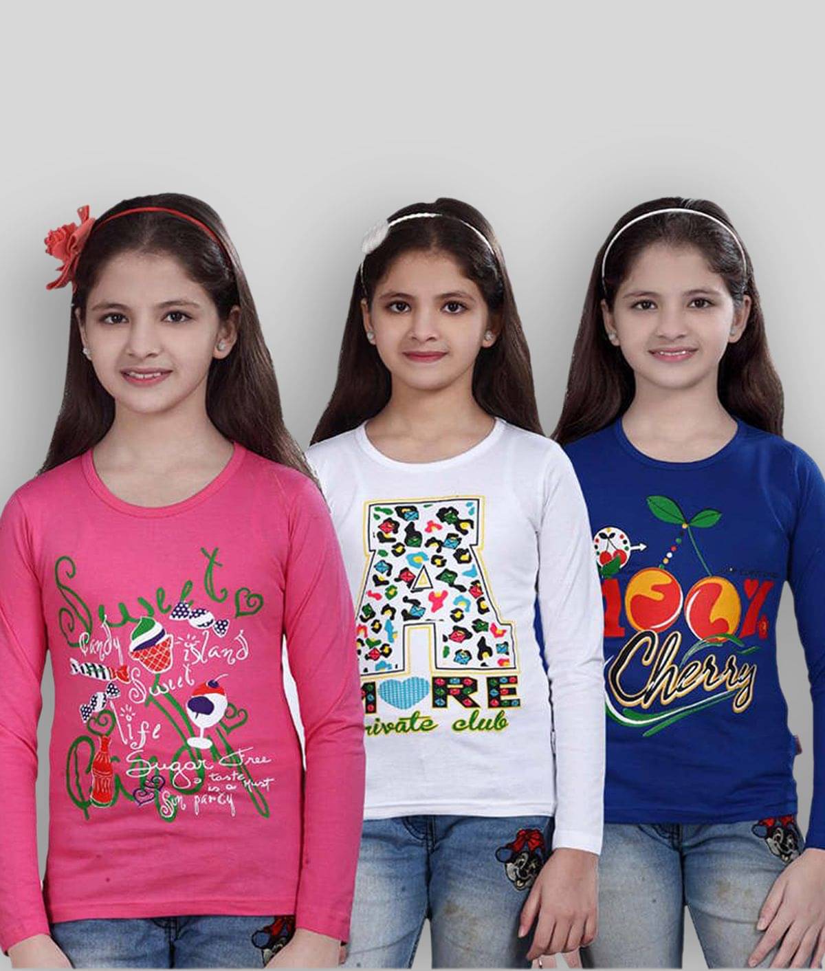     			Sini Mini Pack of 3 Girls Cotton Blend T-Shirt ( Multicolor )