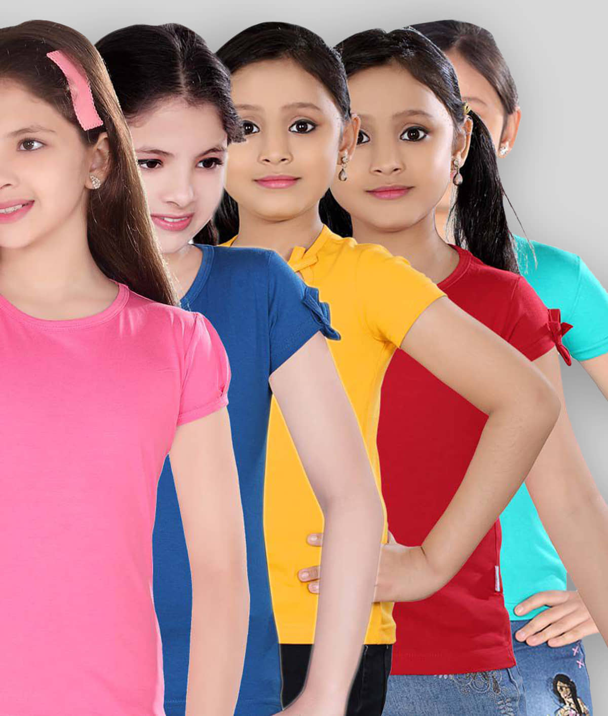 Sini Mini Pack of 5 Girls Cotton Blend T-Shirt ( Multicolor )