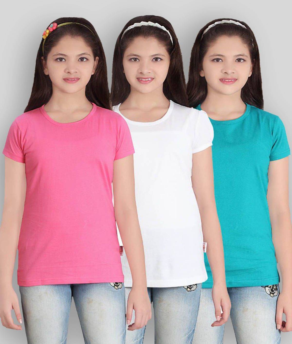     			Sini Mini Pack of 3 Girls Cotton T-Shirt ( Multicolor )