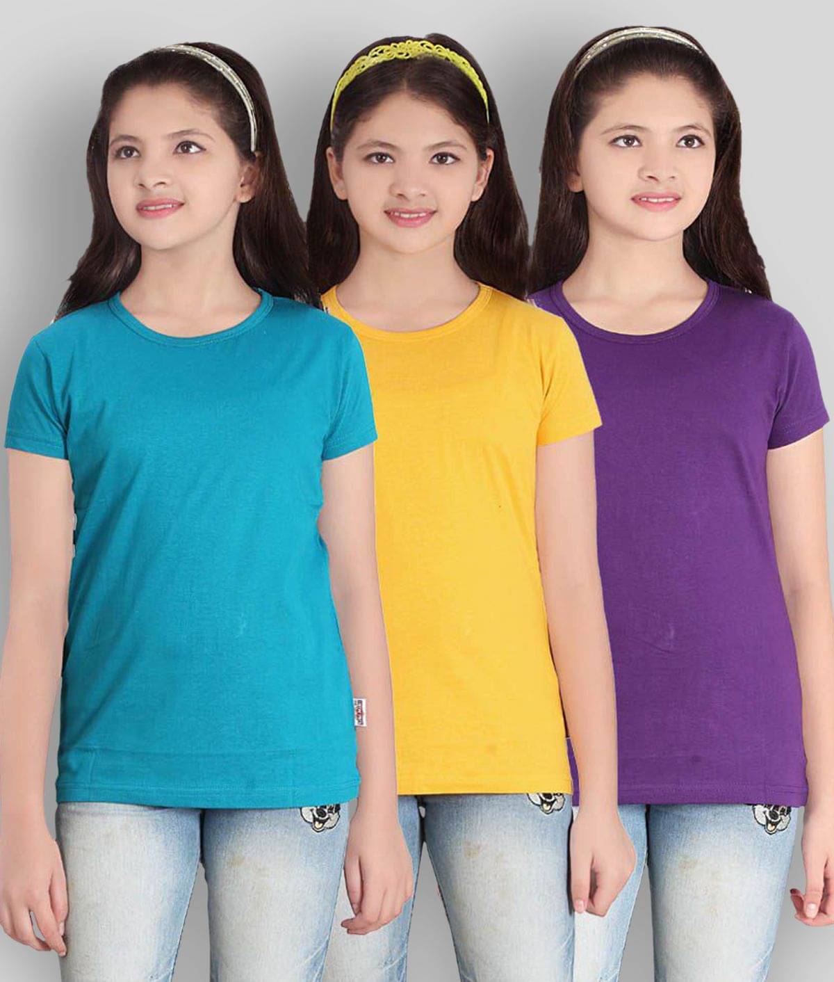     			Sini Mini Pack of 3 Girls Cotton T-Shirt ( Multicolor )