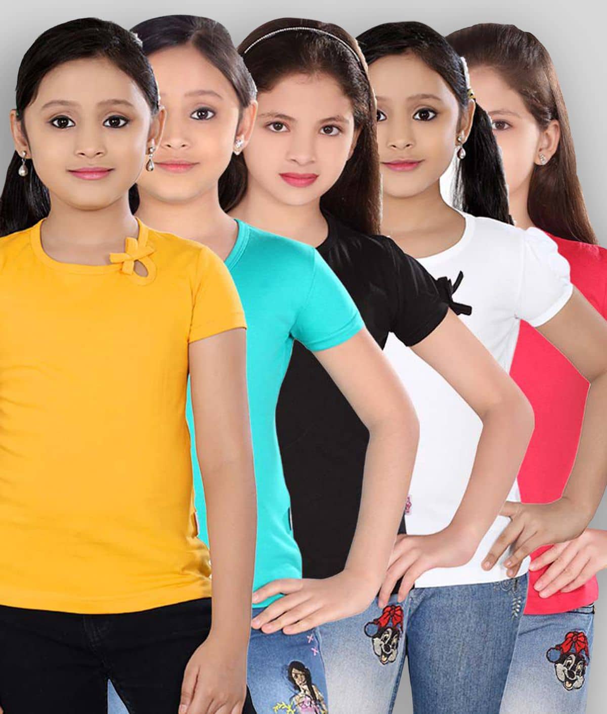 Sini Mini Pack of 5 Girls Cotton Top ( Multicolor )