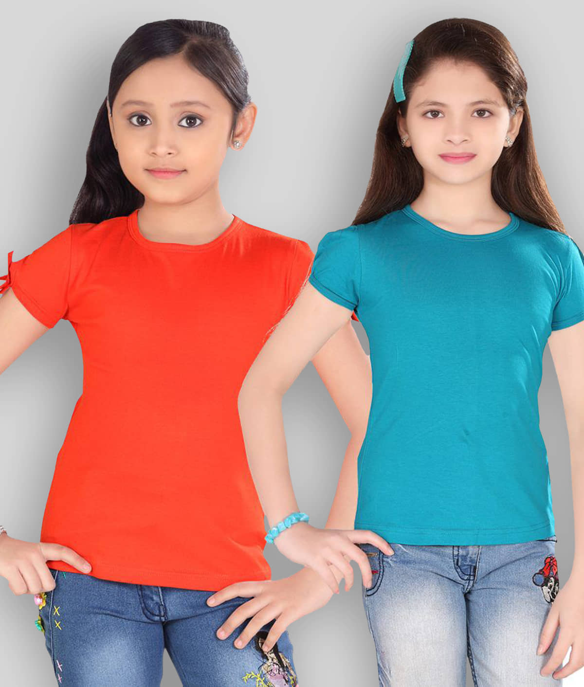 Sini Mini Pack of 2 Girls Cotton T-Shirt ( Multicolor )
