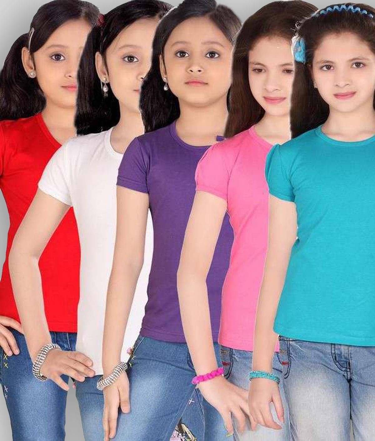     			Sini Mini Pack of 5 Girls Cotton Top ( Multicolor )