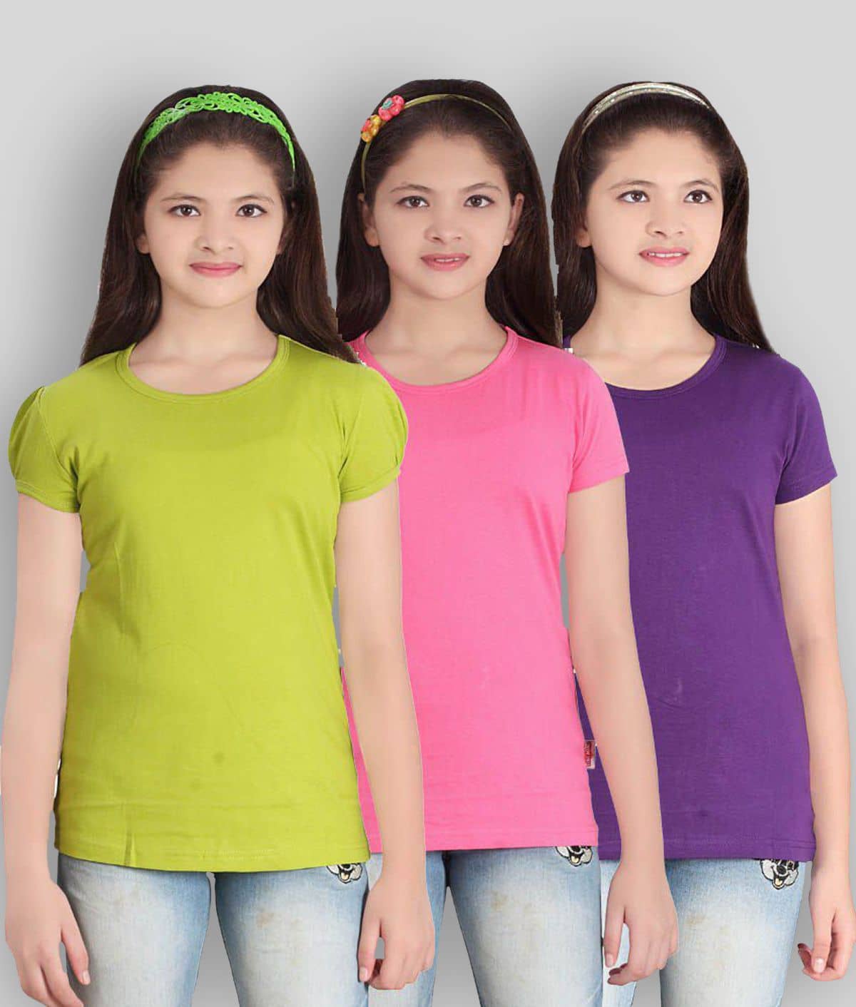 Sini Mini Pack of 3 Girls Cotton T-Shirt ( Multicolor )