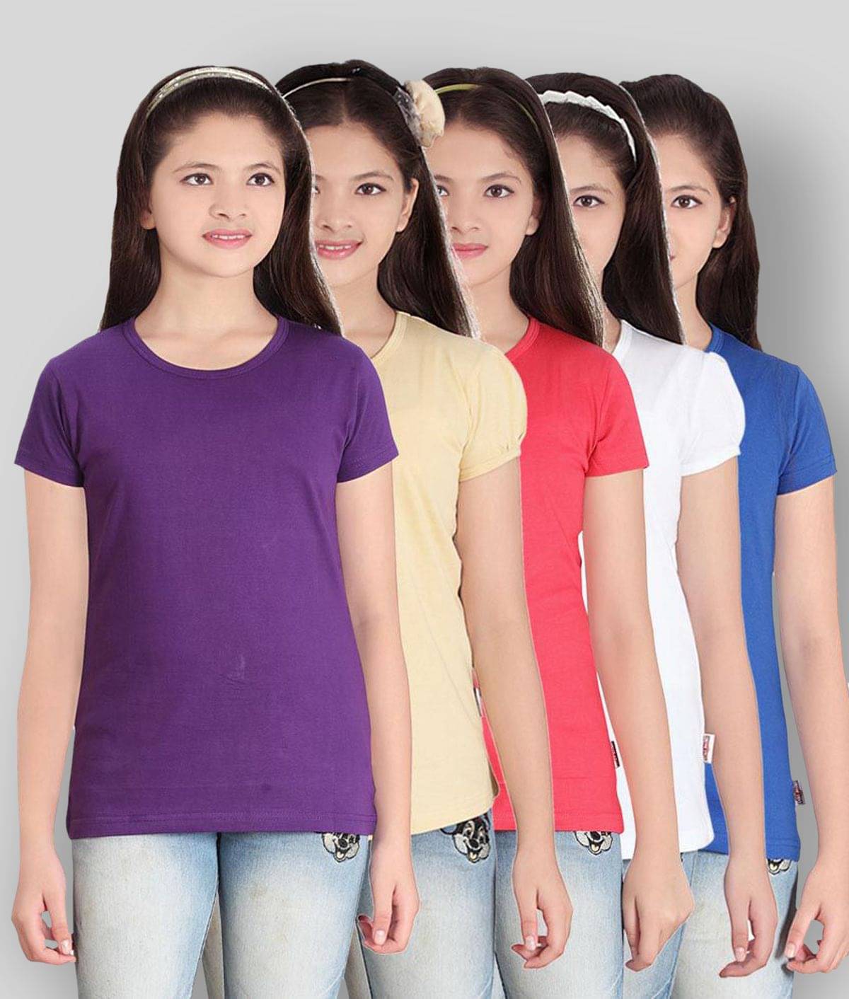     			Sini Mini Pack of 5 Girls Cotton T-Shirt ( Multicolor )