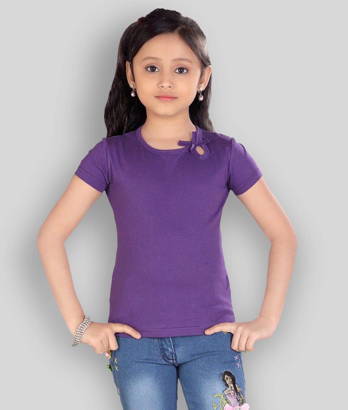 Sini Mini Pack of 1 Girls Cotton T-Shirt ( Purple )