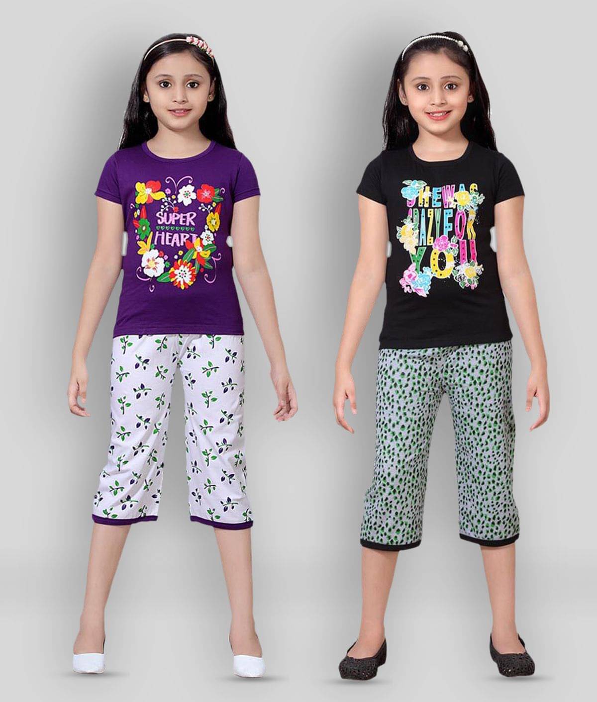     			Sini Mini Pack of 2 Girls 100% Cotton Top With Shorts ( Multi )