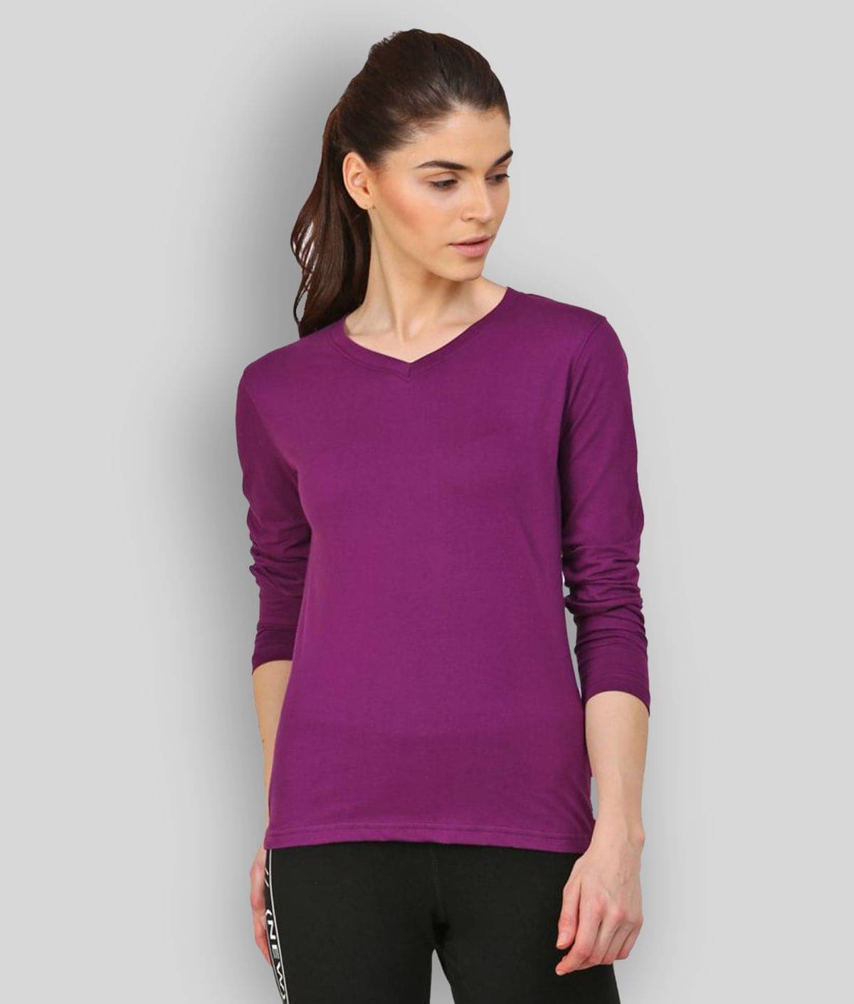     			Ap'pulse Women Cotton Regular Fit Round Neck T-Shirt ( Purple )