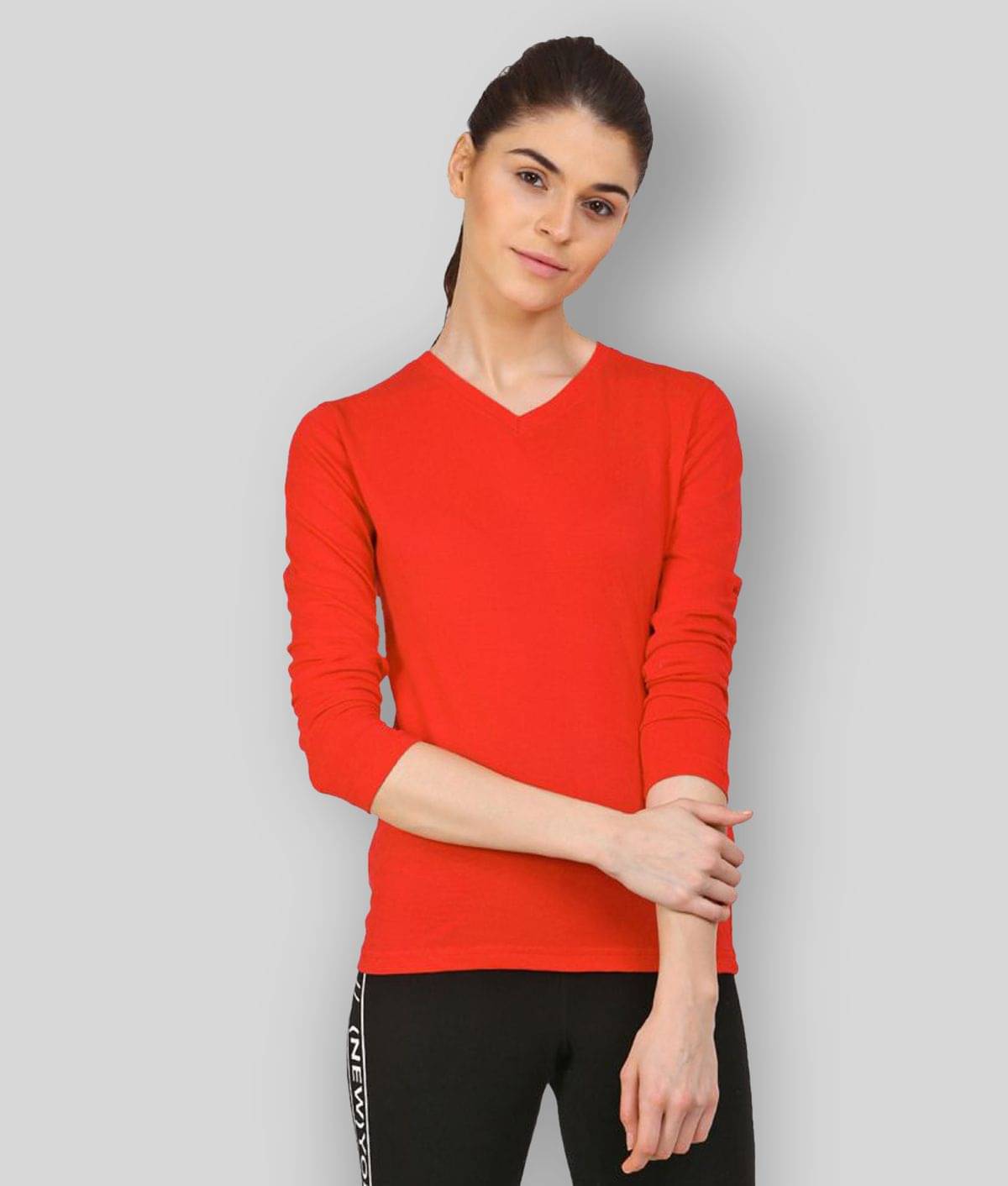 Ap'pulse Women Cotton Regular Fit Round Neck T-Shirt ( Red ) Ap'pulse Women Cotton Regular Fit Round Neck T-Shirt ( Red )