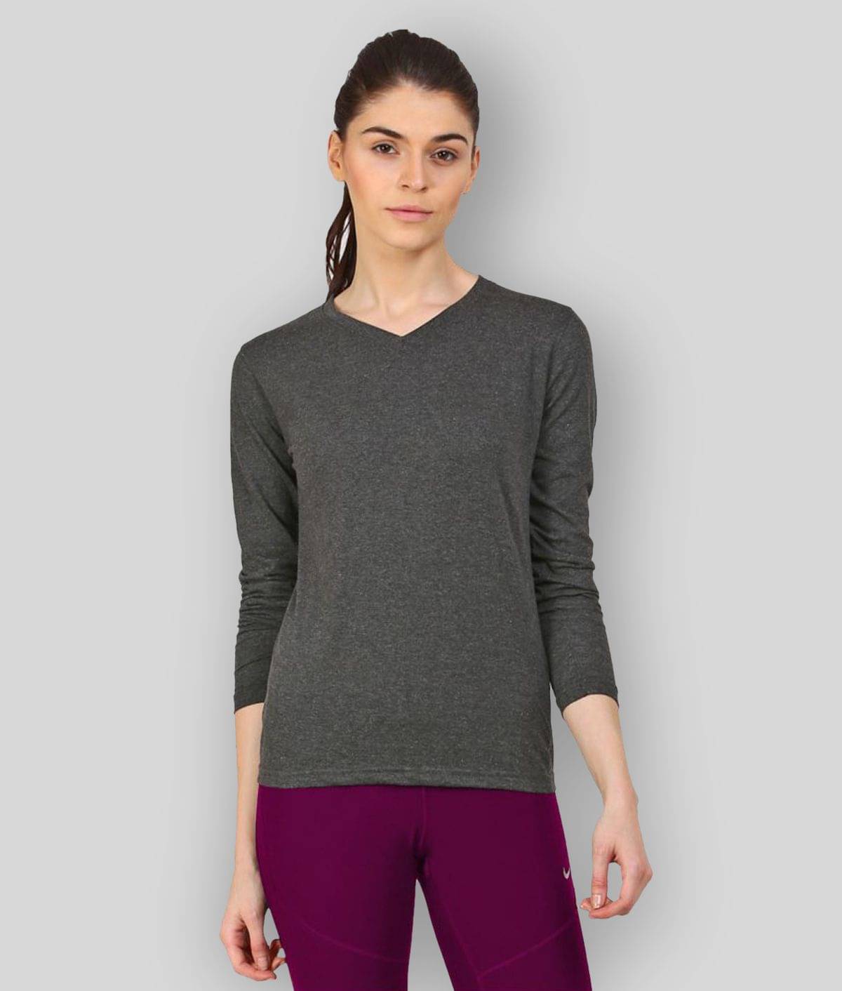     			Ap'pulse Women Cotton Regular Fit Round Neck T-Shirt ( Gray )