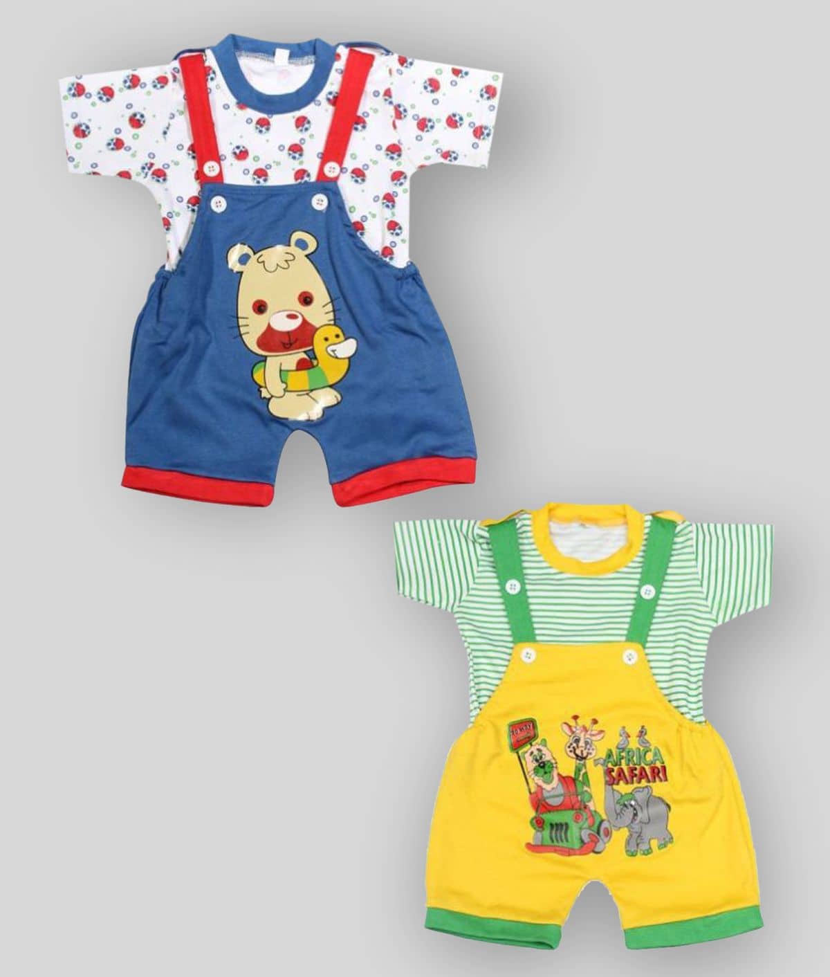 Babeezworld Pack of 2 Baby Girls Cotton Dungarees ( Multi Color )