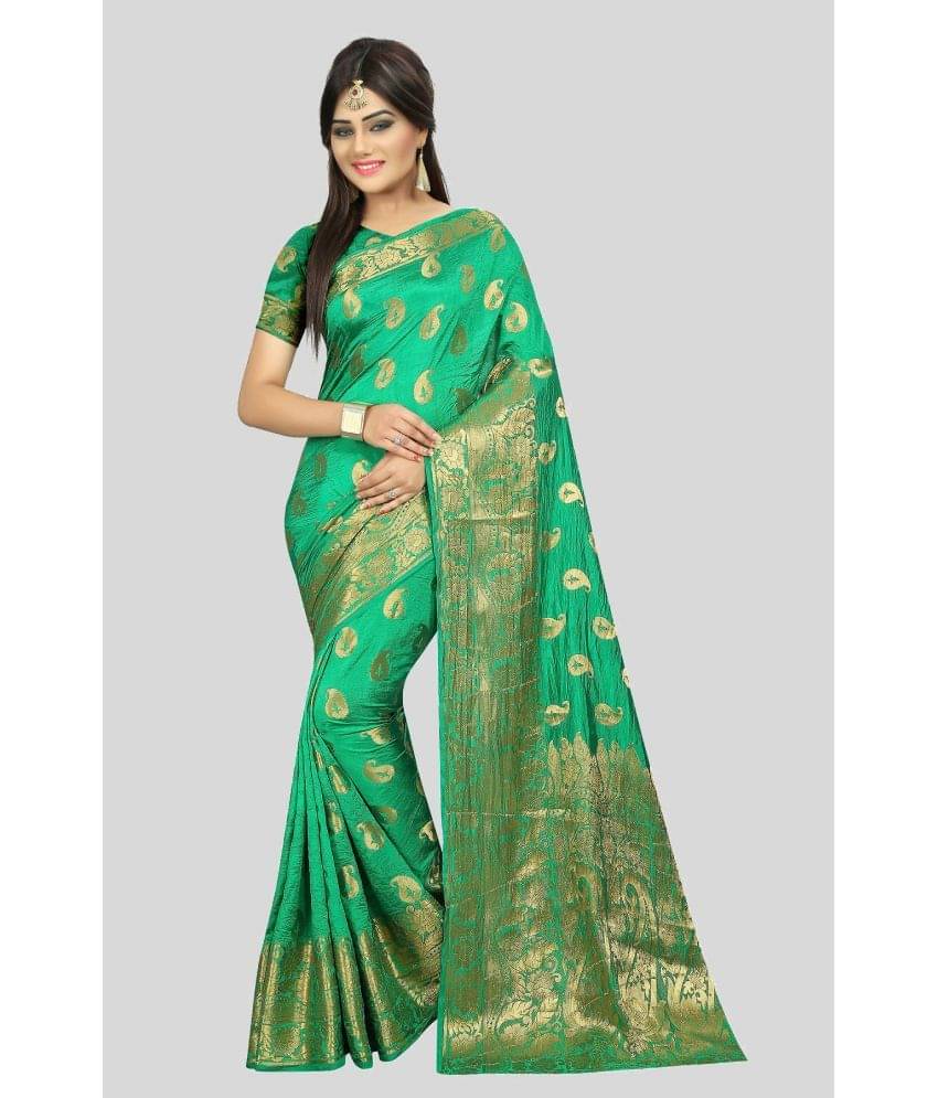 Gazal Fashions Banarasi Silk Embellished Saree With Unstitched Blouse Piece ( Green ) Gazal Fashions Banarasi Silk Embellished Saree With Unstitched Blouse Piece ( Green )