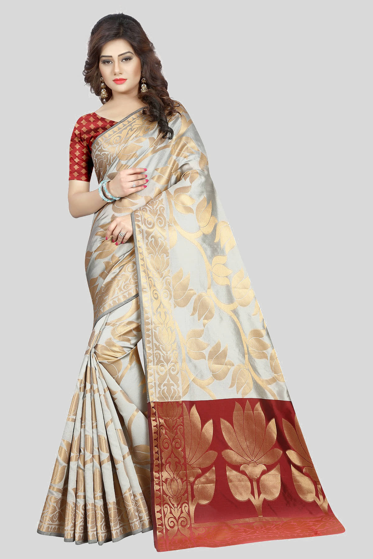 Gazal Fashions Silk Embellished Saree With Unstitched Blouse Piece ( Multicolour ) - Sarees | Buy online on ZillyBuy