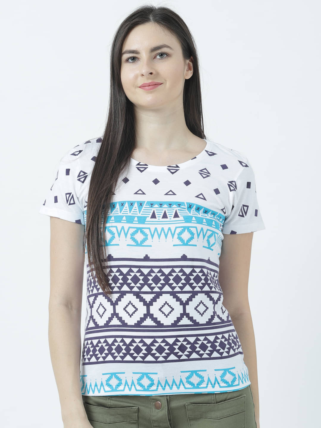     			Huetrap Women Cotton Blend Printed Regular Fit Round Neck T-Shirt ( White )
