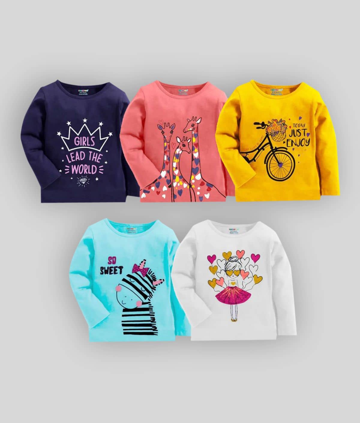 Kuchipoo Pack of 5 Girls Cotton Blend T-Shirt ( Multicolor4 )