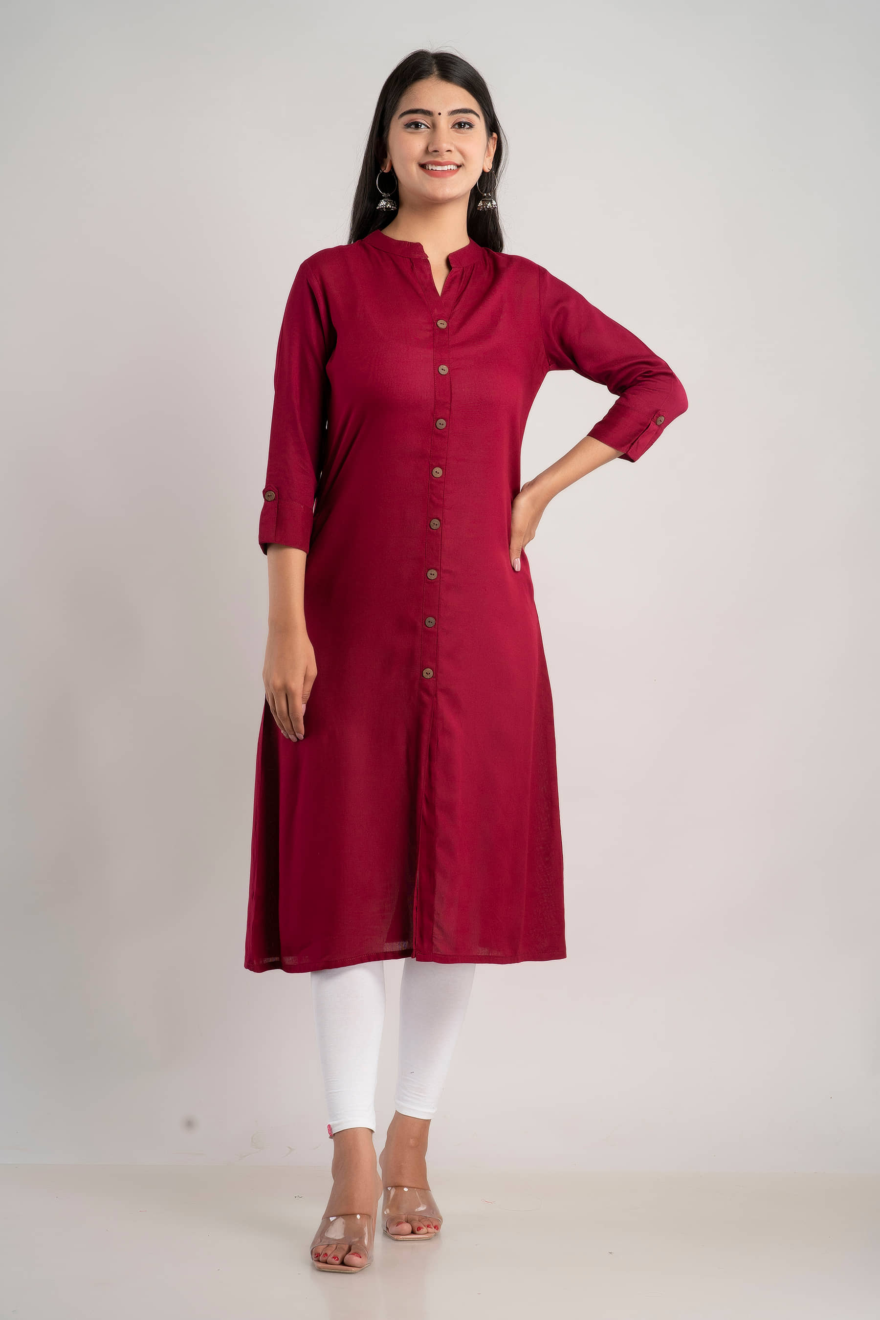 MAUKA - Maroon Rayon Women's Straight Kurti ( Pack of 1 ) - Kurtis, Tunics | Buy online on ZillyBuy