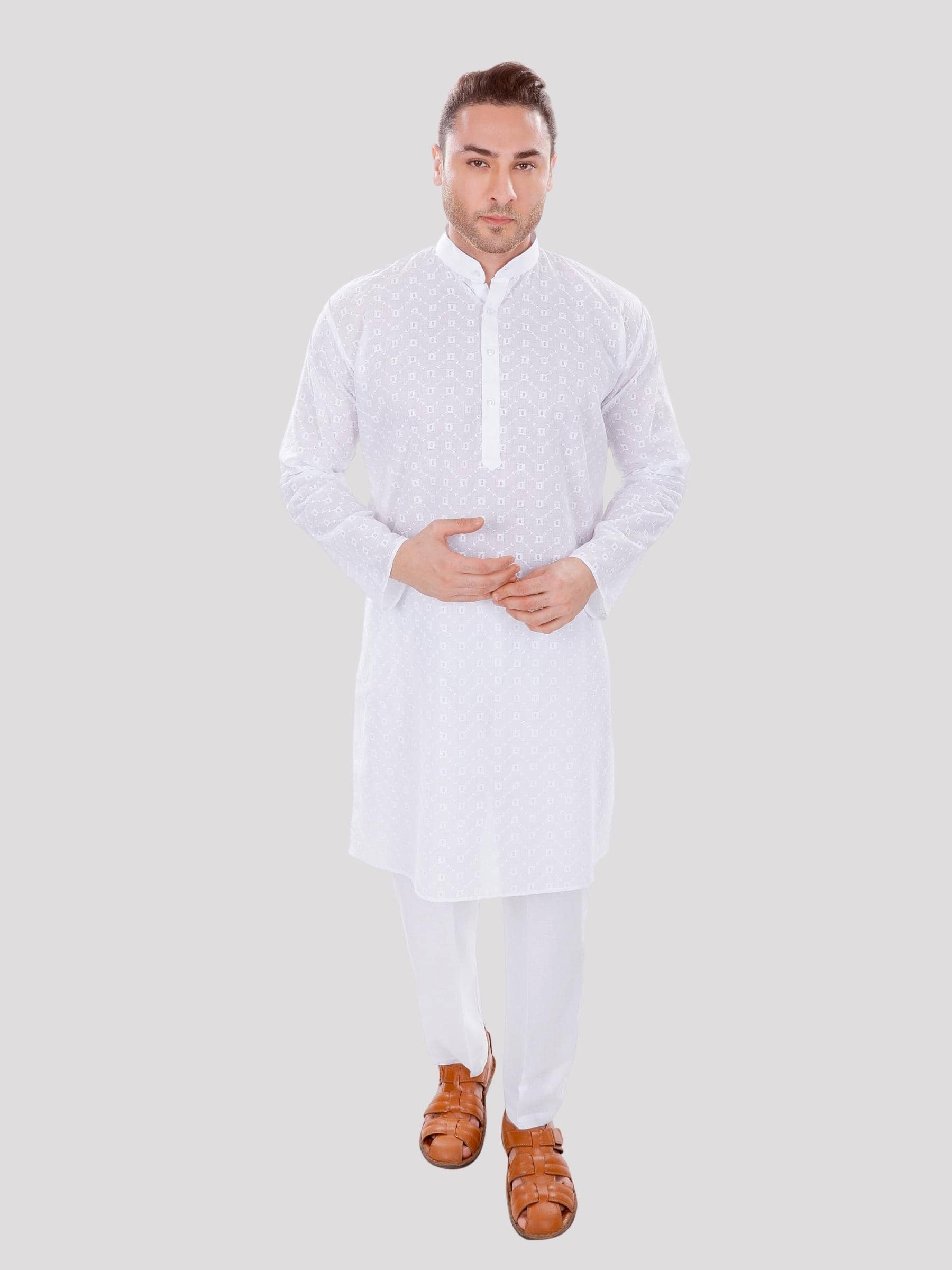 Maharaja - White Cotton Regular Fit Men's Kurta Pyjama Set ( Pack of 1 ) - Kurtas & Kurta Sets | Buy online on ZillyBuy