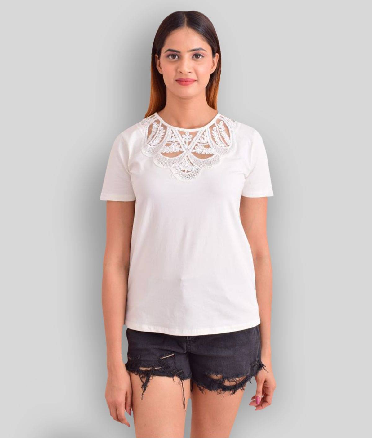NUEVOSDAMAS Women's Cotton Blend Regular Top ( White ) NUEVOSDAMAS Women's Cotton Blend Regular Top ( White )