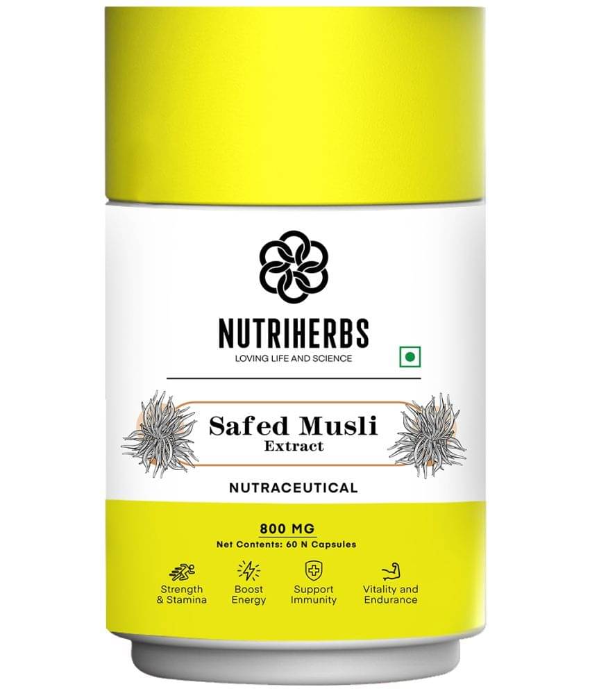 Nutriherbs Safed Musli Capsules 800 mg 100% Pure & Natural Safed Musli - 60 Capsule| Provides Energy & Boosts Immunity | Enhances Sports Performance Nutriherbs Safed Musli Capsules 800 mg 100% Pure & Natural Safed Musli - 60 Capsule| Provides Energy & Boosts Immunity | Enhances Sports Performance