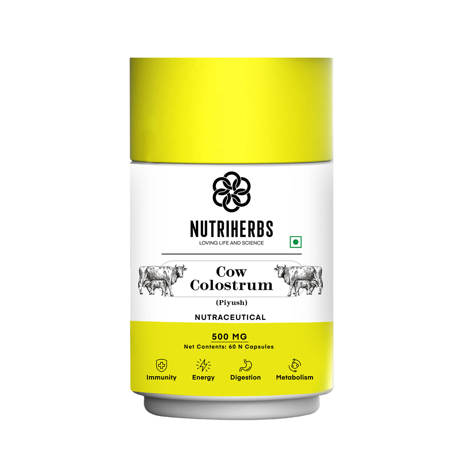 Nutriherbs Cow Colostrum  500 mg - 60 Capsules | Helps to Immunity Booster | Improves Appetite for Men and Women