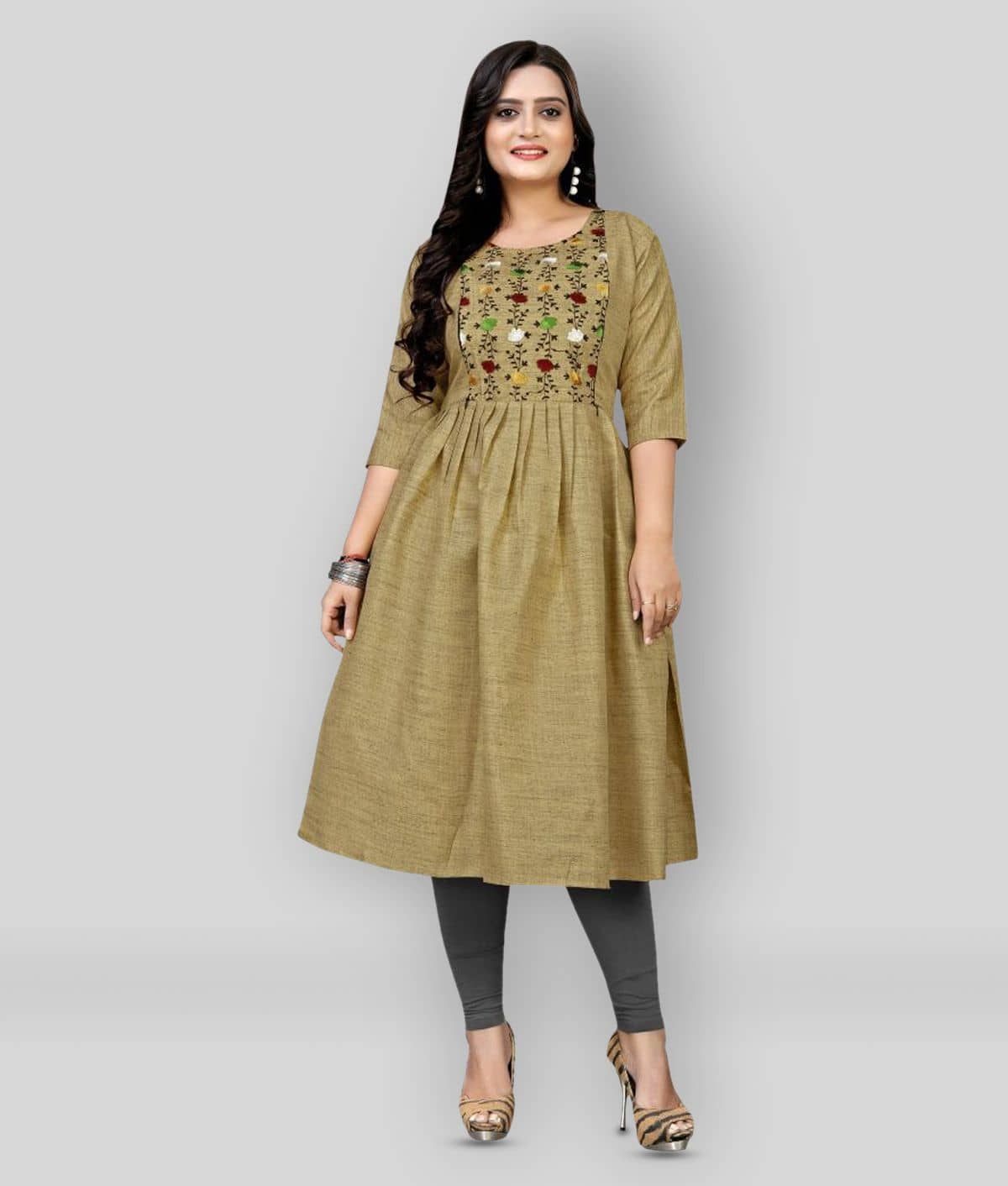 Rangrasiya - Gold Cotton Women's Flared Kurti ( Pack of 1 ) - Kurtis, Tunics | Buy online on ZillyBuy