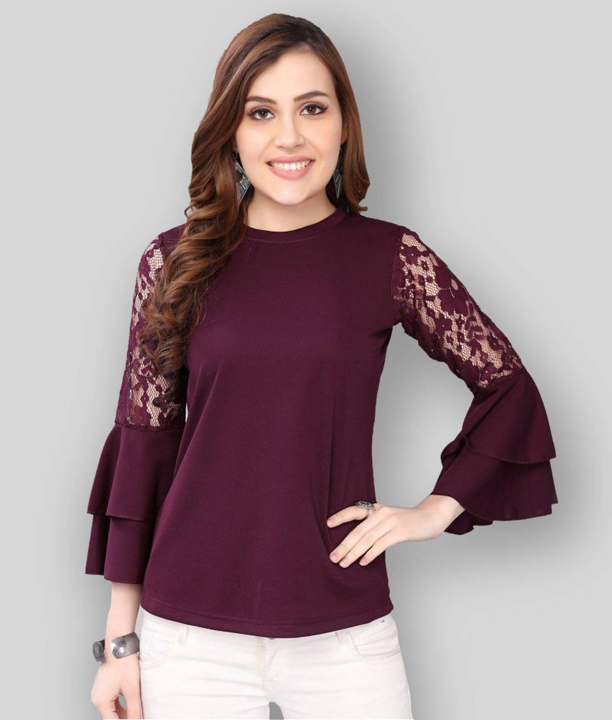 Selvia Women's Cotton Blend Regular Top ( Purple ) Selvia Women's Cotton Blend Regular Top ( Purple )