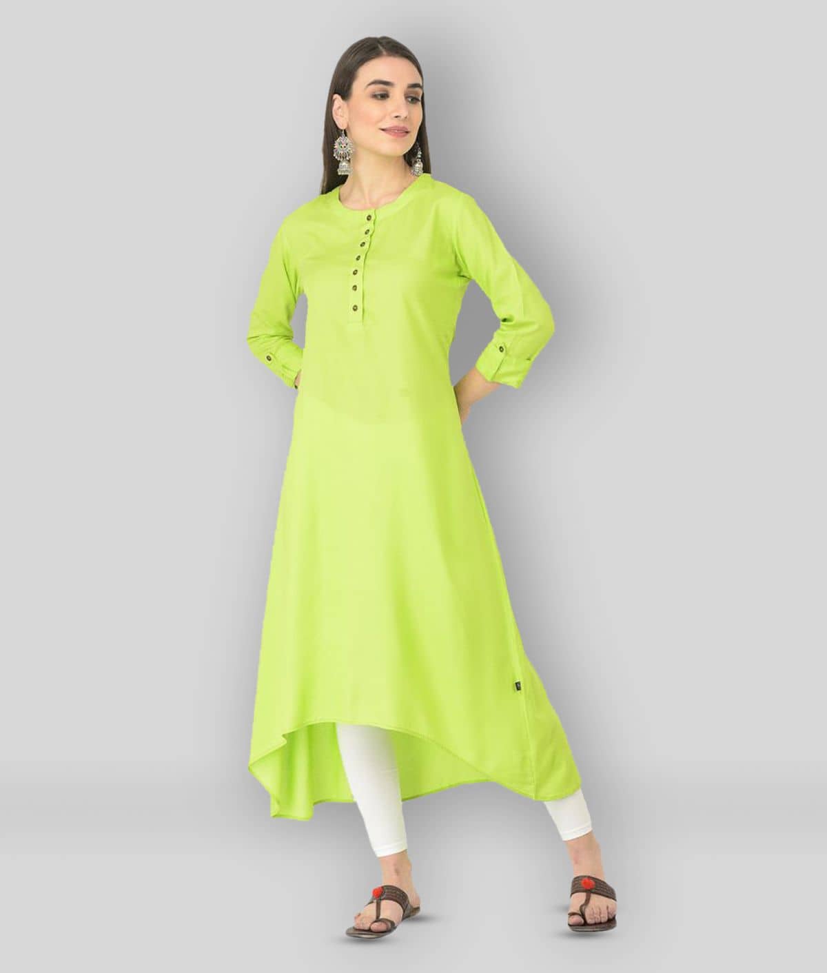 Pistaa - Green Viscose Women's Asymmetrical Kurti ( Pack of 1 ) - Kurtis, Tunics | Buy online on ZillyBuy