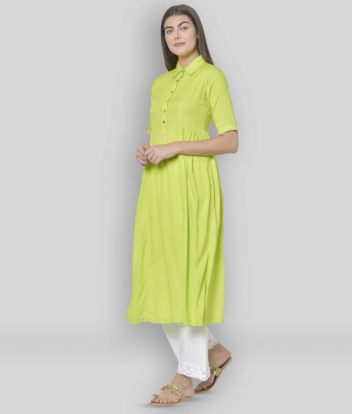 Pistaa - Green Viscose Women's Flared Kurti ( Pack of 1 ) - Kurtis, Tunics | Buy online on ZillyBuy
