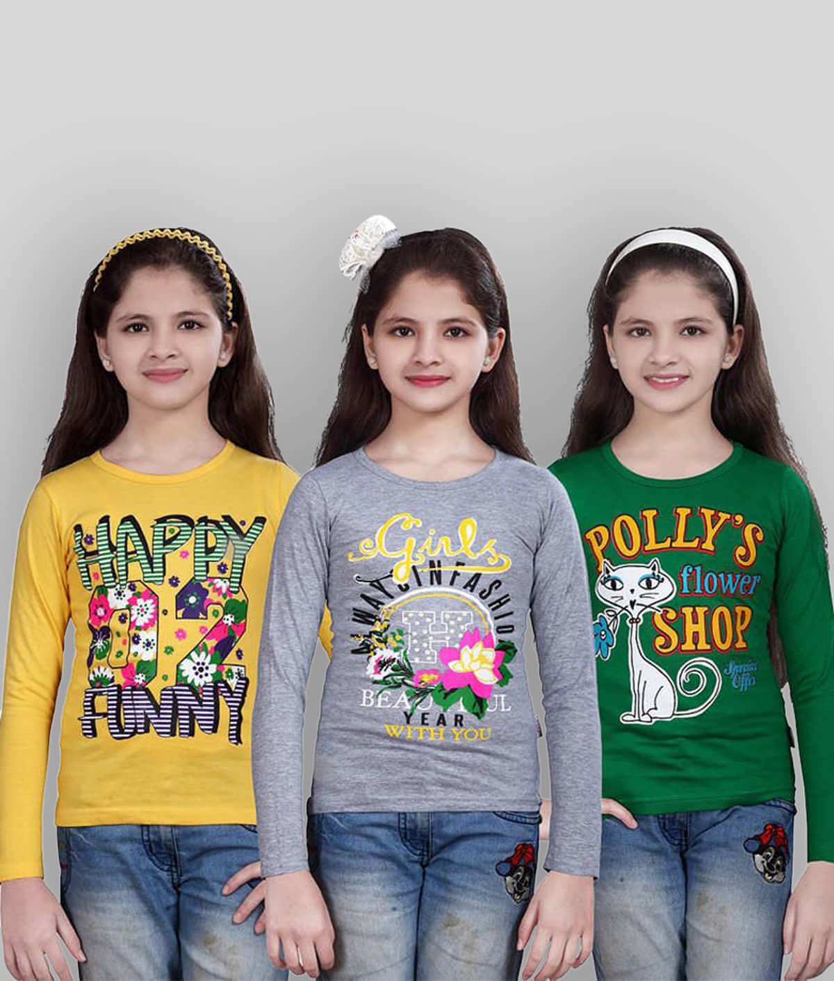 Sini Mini Pack of 3 Girls 100% Cotton Combos ( Blue )