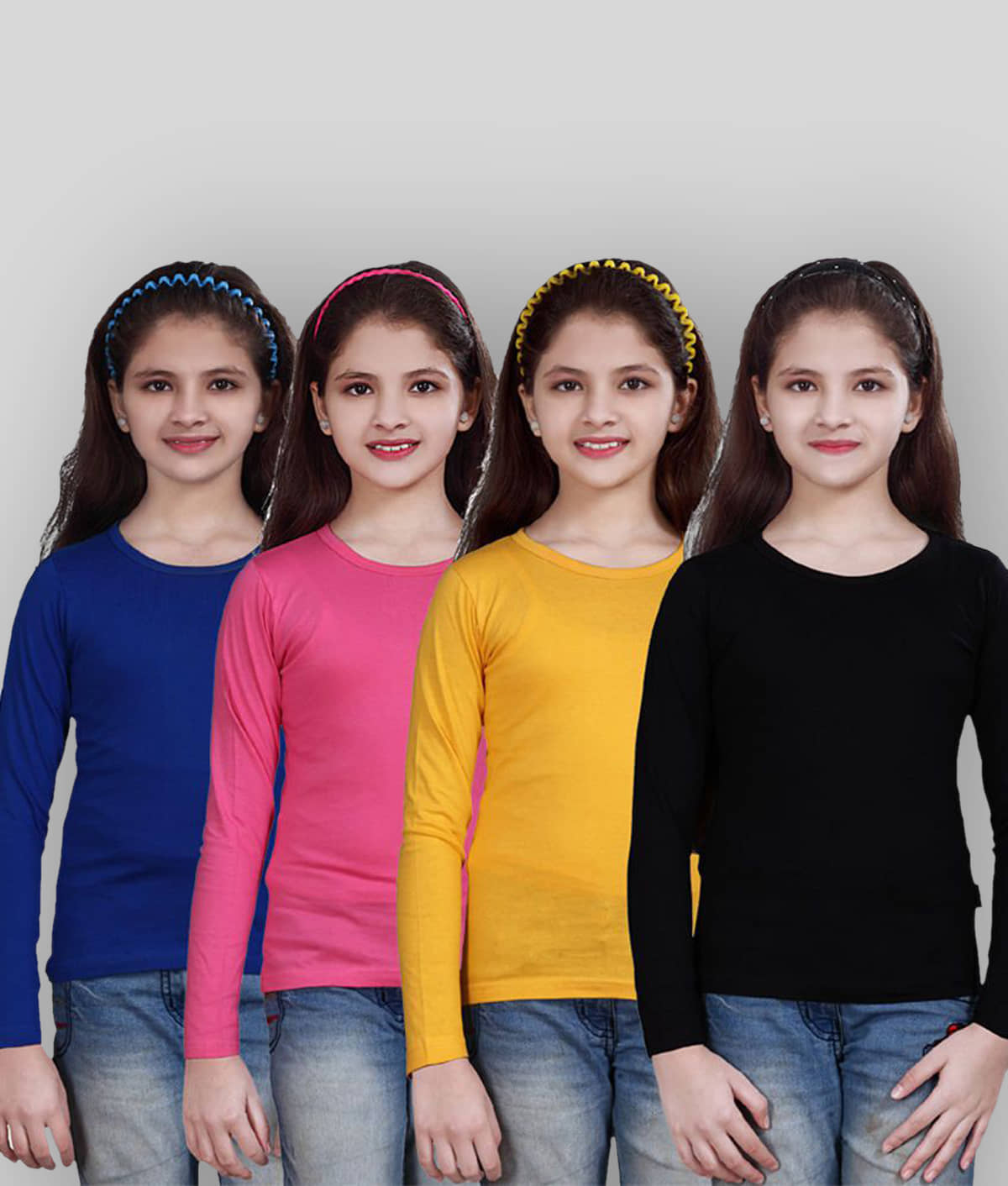 Sini Mini Pack of 4 Girls Cotton Blend Combos ( Blue )