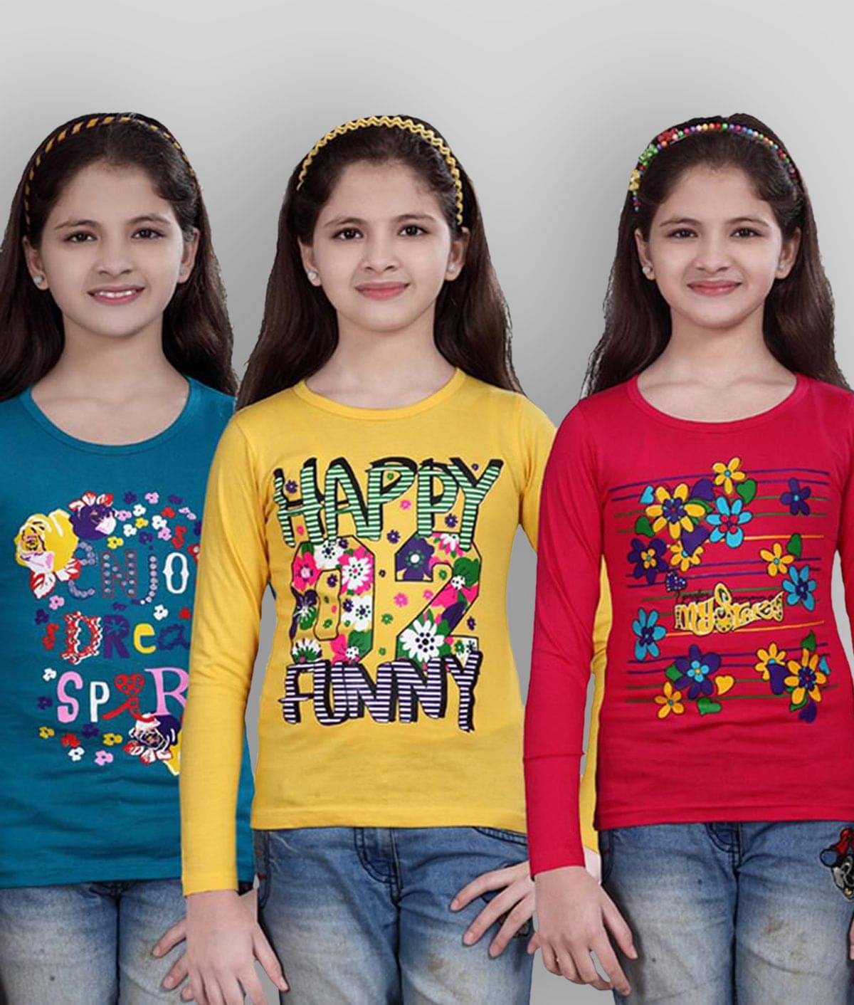     			Sini Mini Pack of 3 Girls 100% Cotton Combos ( Blue )