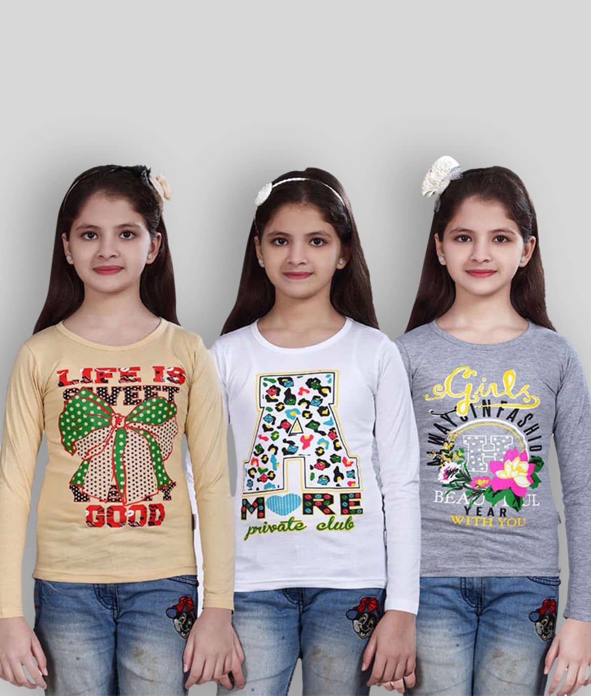 Sini Mini Pack of 3 Girls 100% Cotton Combos ( Blue )