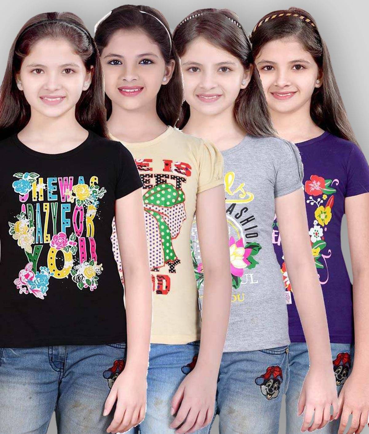    			Sini Mini Pack of 4 Girls 100% Cotton Shirts ( Blue )
