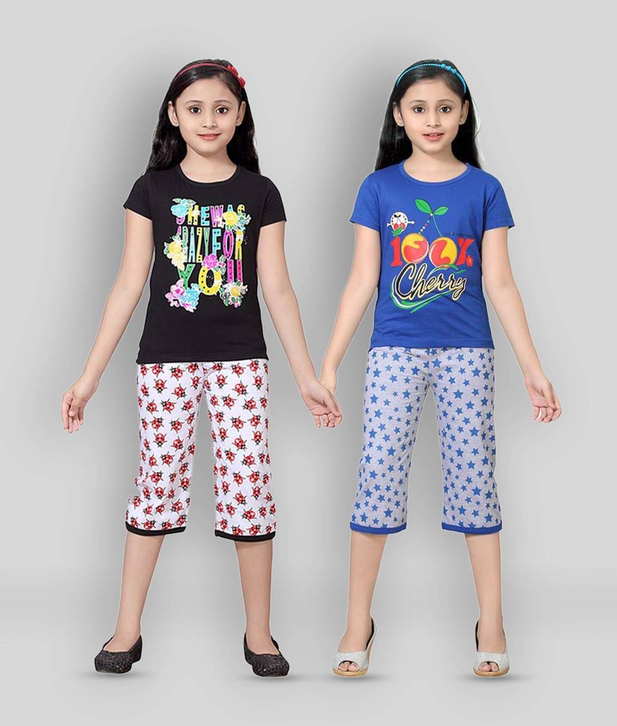    			Sini Mini Pack of 2 Girls 100% Cotton Top With Shorts ( Multi )