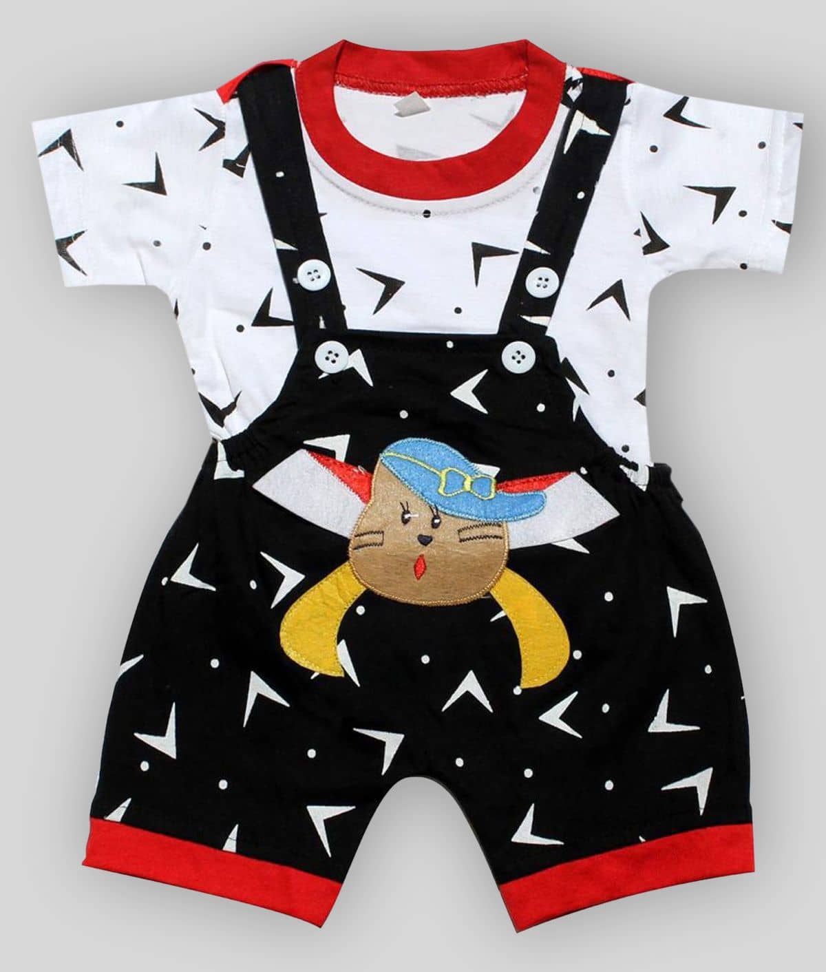 Babeezworld Pack of 1 Baby Girls Cotton Dungarees ( Blue & Red )